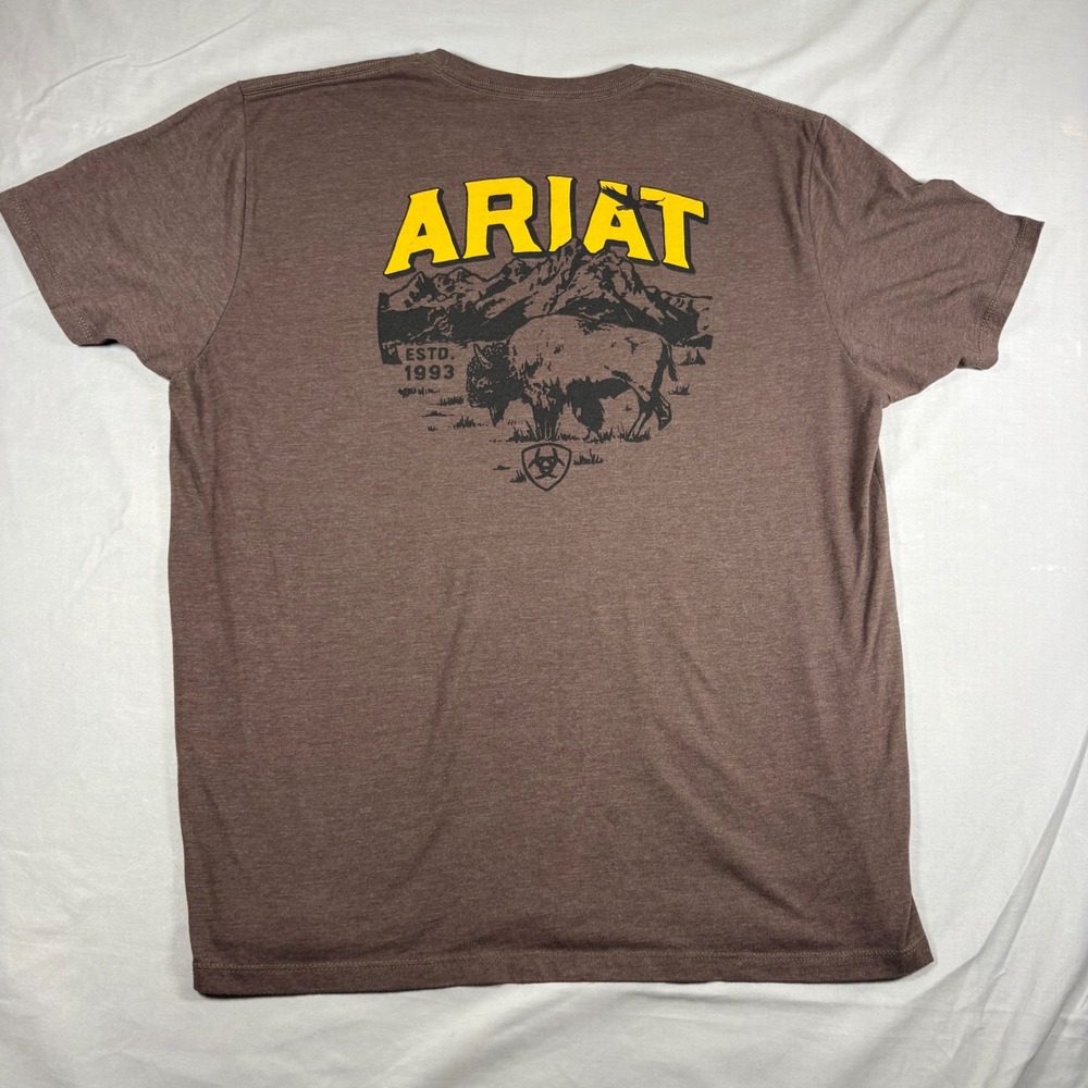 Ariat Buffalo Mountain Graphic T-Shirt Mens XXL Brown Heather Western Workwear